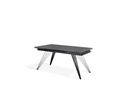 Tavolo allungabile in ceramica grigio vintage con gambe in metallo nero opaco, dimensioni 90x160-240x76 cm