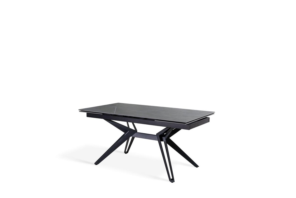 Tavolo allungabile in ceramica marmo grigio e metallo nero opaco, 90x160-240x76 cm