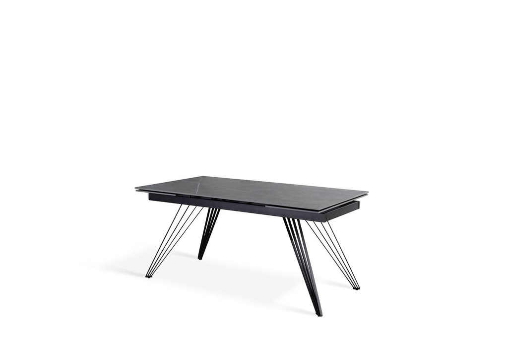Tavolo allungabile in ceramica marmo grigio e metallo nero opaco, 90x160-240x76 cm