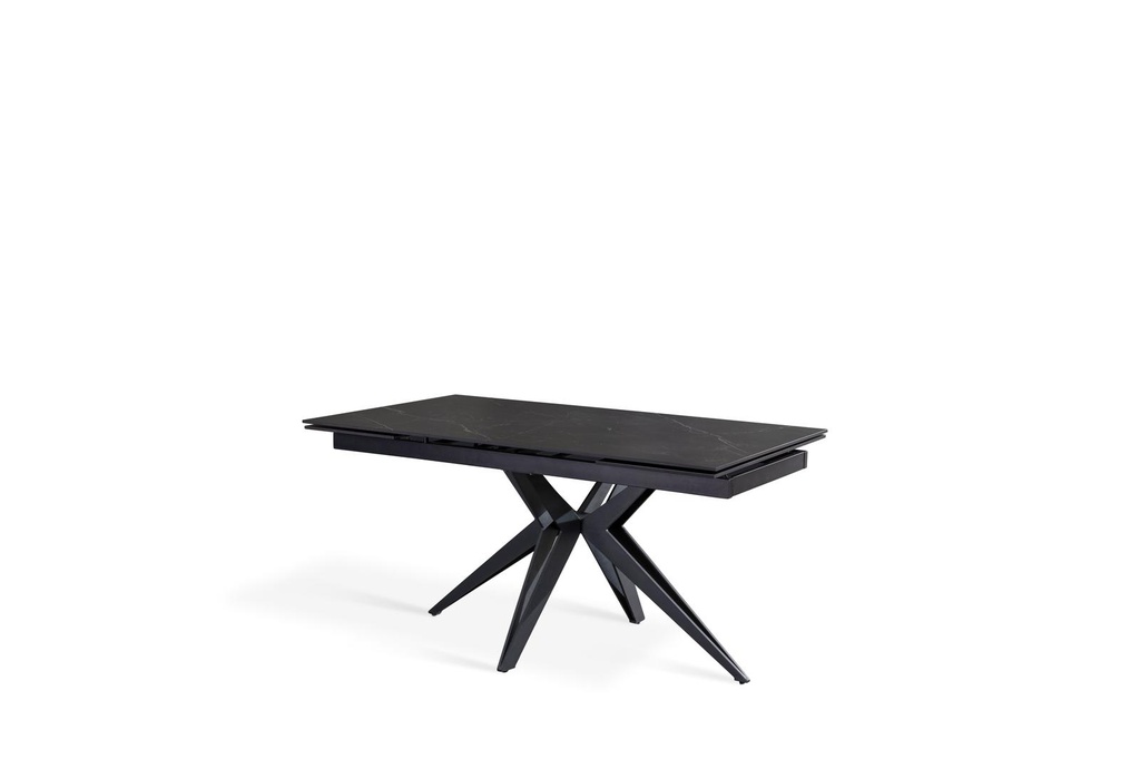 Tavolo allungabile in ceramica marmo nero con gambe in metallo opaco, 90x160-240x76 cm