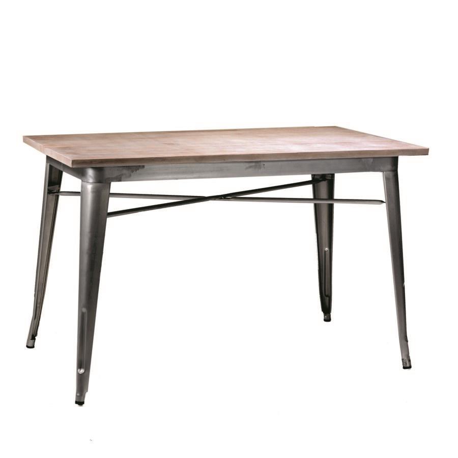 Tavolo in Ferro con Top in Legno Galvanizzato - 80x160x76 cm