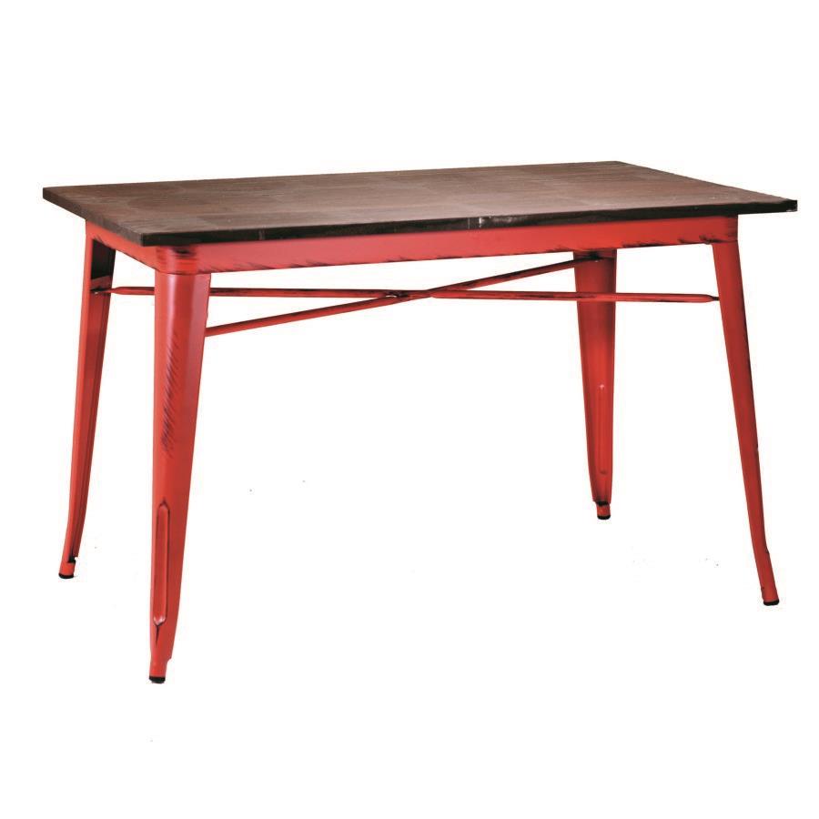 Tavolo in ferro Bristol con top in legno rosso - Dimensioni: 160x80x76 cm