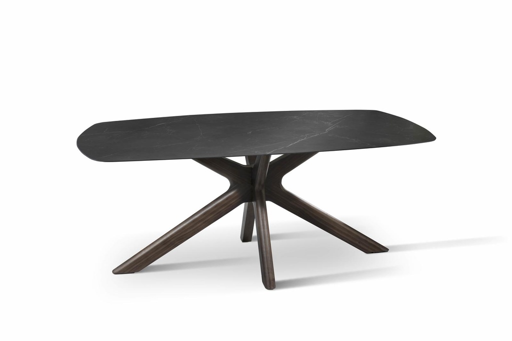 Tavolo fisso elegante e funzionale, 180 x 90 x 76 cm, con top in ceramica marmo nero e gambe in massello di noce
