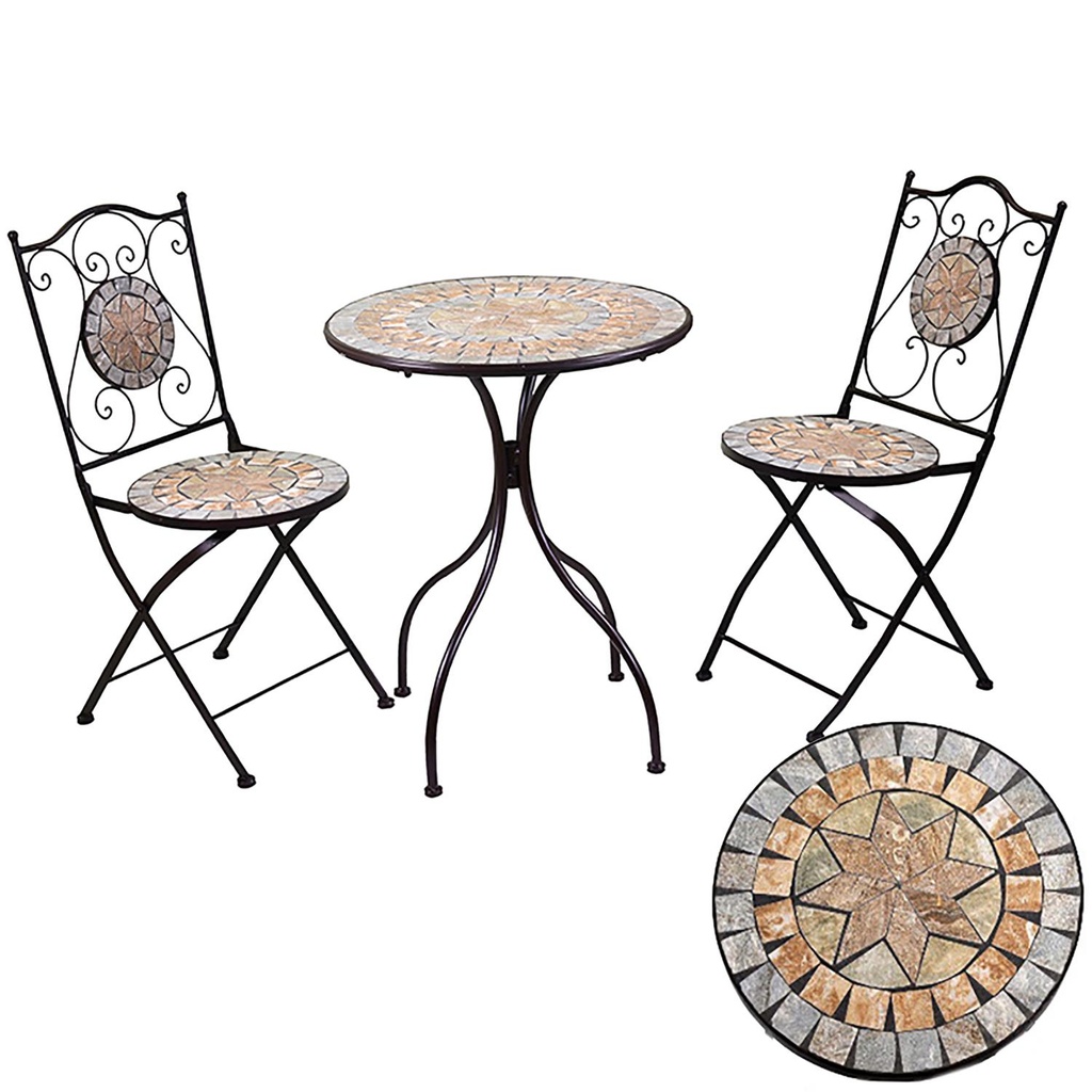 Set da giardino: Tavolo mosaico in metallo Urbino con 2 sedie