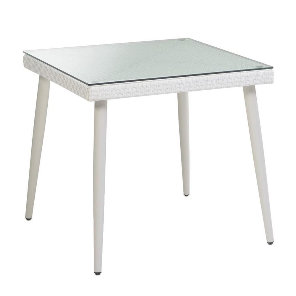 Tavolo quadrato in polyrattan bianco crema con vetro 90x90x77h cm