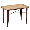 Tavolo rettangolare in metallo rosso con piano in legno h52,5 cm