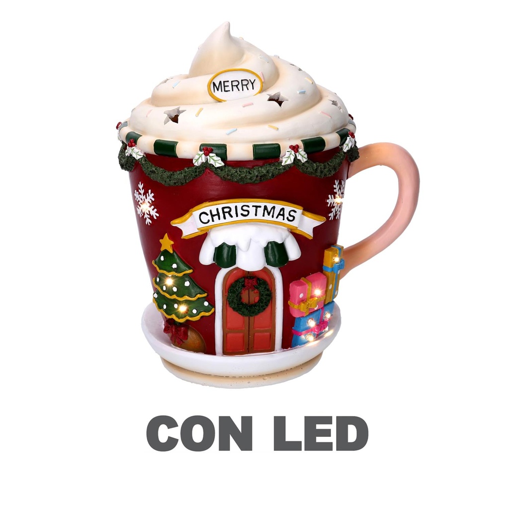 Tazza in resina con led giallo 28x23x31 cm