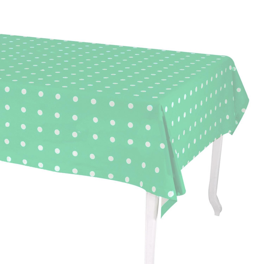 Tovaglia rettangolare verde acqua a pois, cm140x180