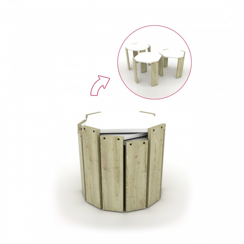 Tris tavolini richiudibili rovere piano bianco  multiuso