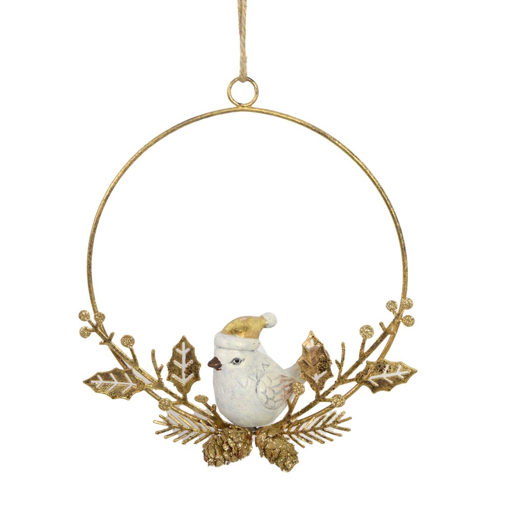 Ghirlanda d'oro con uccello in metallo 16x16x3 cm