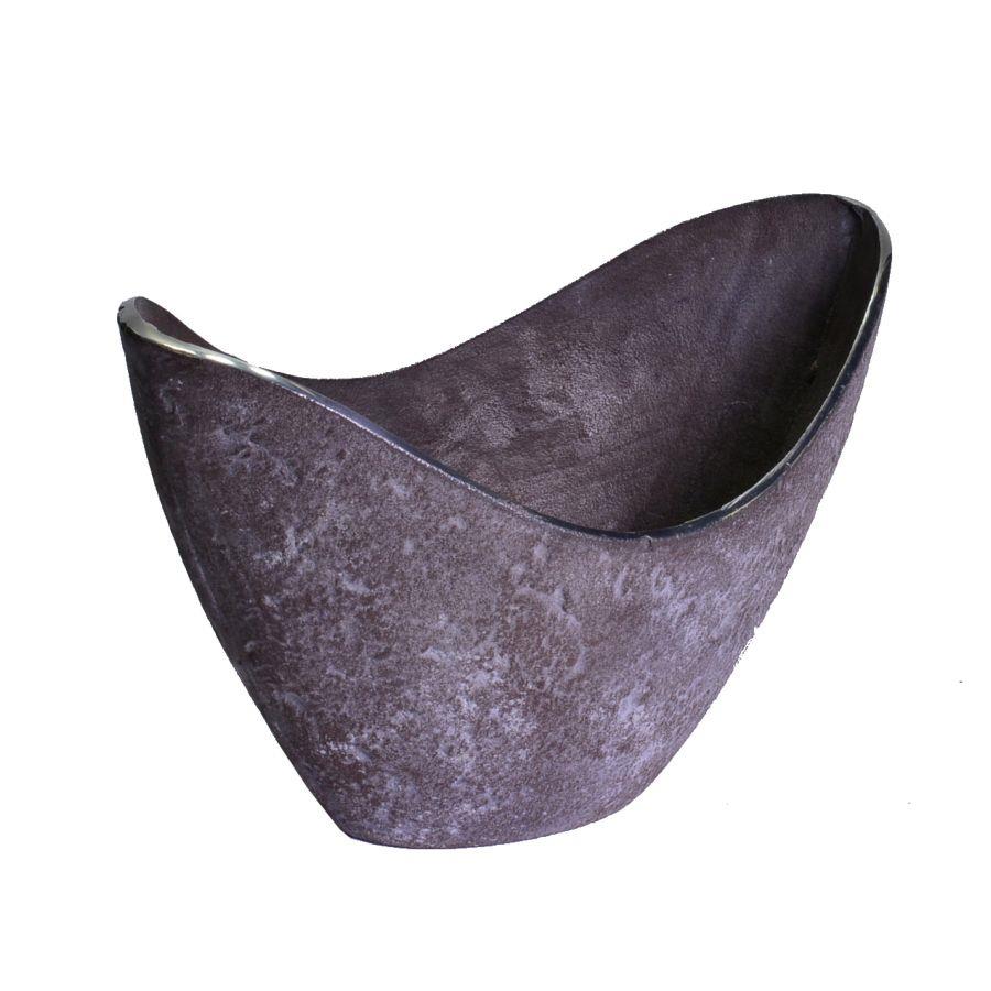 Vaso Metallo Grigio Ovale Svasato 31x18x20 cm