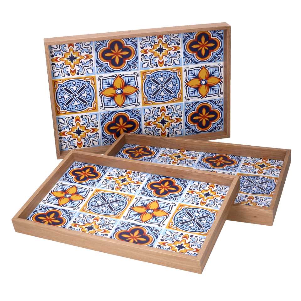 Vassoio in Legno Azzurro con Bordo Naturale - Dimensioni 45x30x4 cm