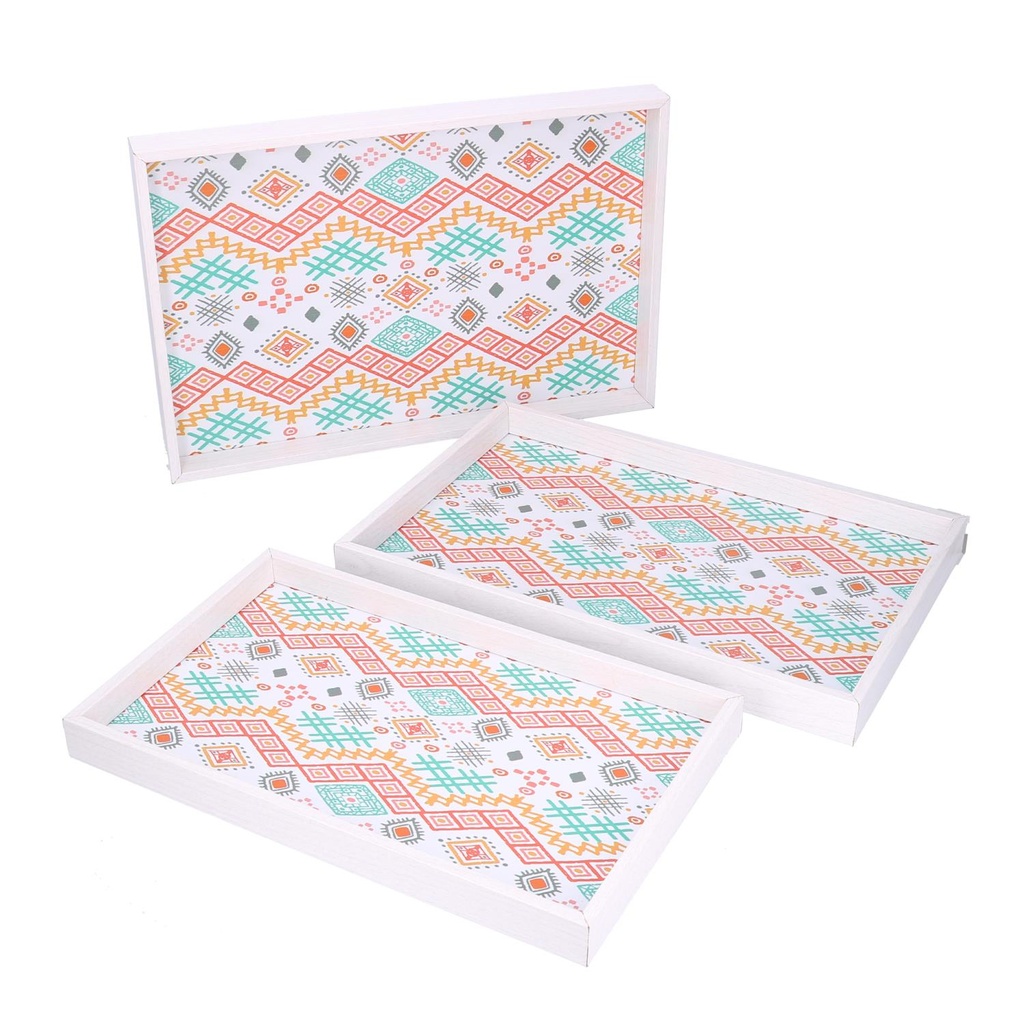 Vassoio rettangolare bianco in legno 45x30h4