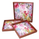 Vassoio legno con 1-3 fiori rosa bordo marrone cm30x30h3,3