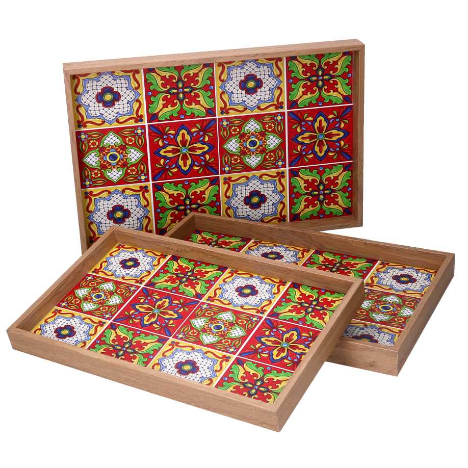 Vassoio legno rosso bordo naturale 45x30h4