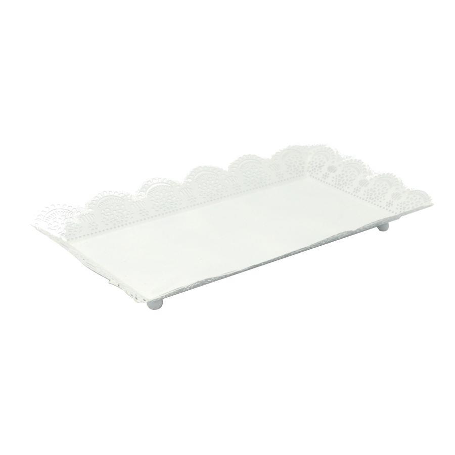 Vassoio rettangolare in metallo bianco cm43x28