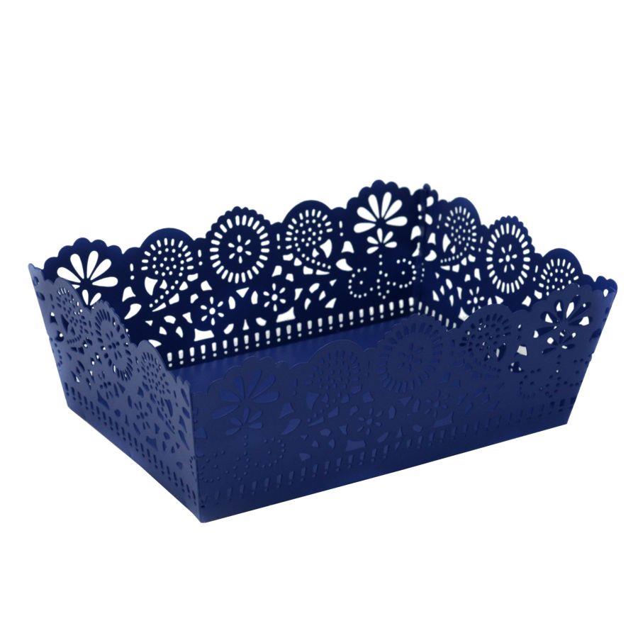 Vassoio metallo blu con decorazioni varie 22x15x7 cm