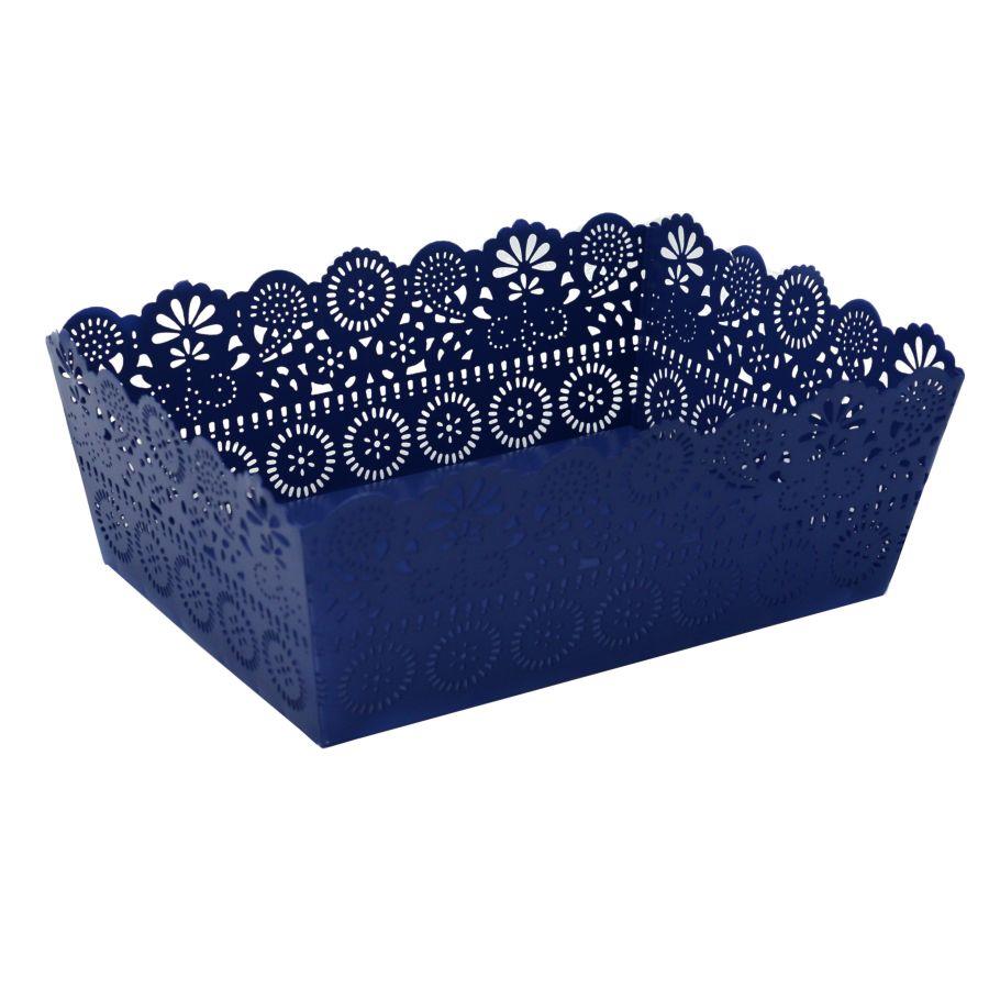 Vassoio metallo blu con decorazioni varie 26x19x9/9.5 cm