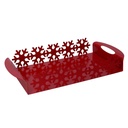 Vassoio rettangolare metallo fiocco neve rosso cm41x20h6,5