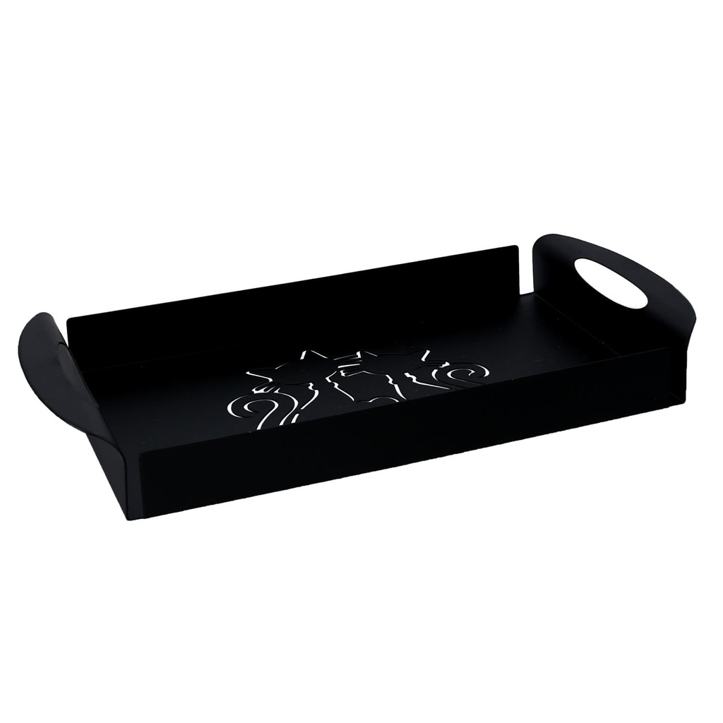 Vassoio rettangolare in metallo nero con gatti - 41x20x5 cm
