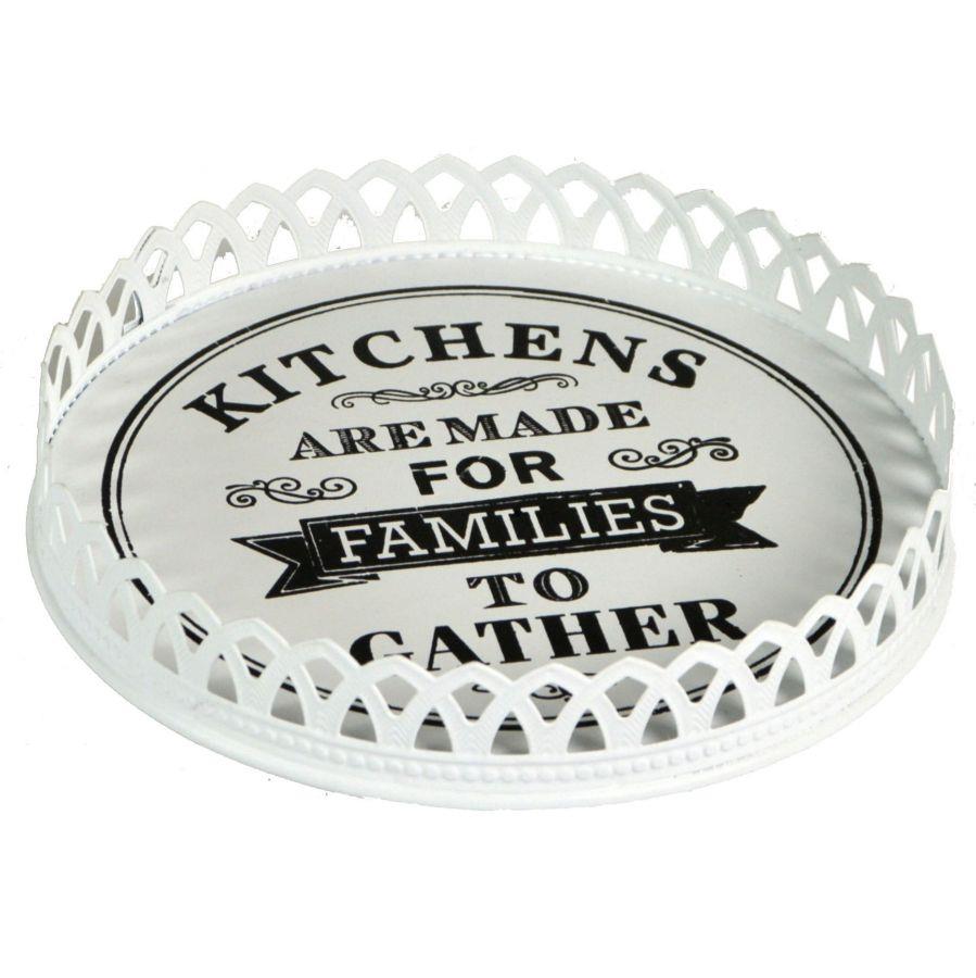 Vassoio Metallo Bianco Tondo 25x8,5x4 cm