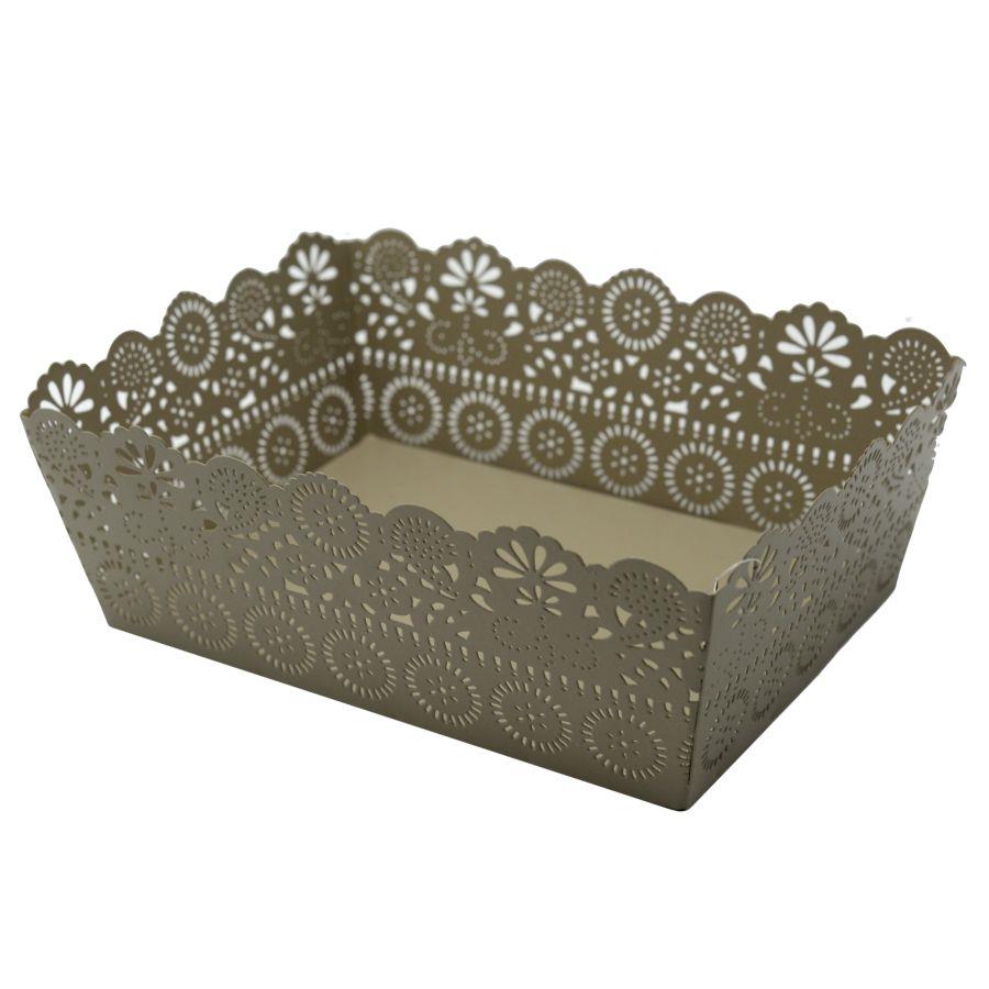 Vassoio rettangolare in metallo tortora 22x15x7 cm