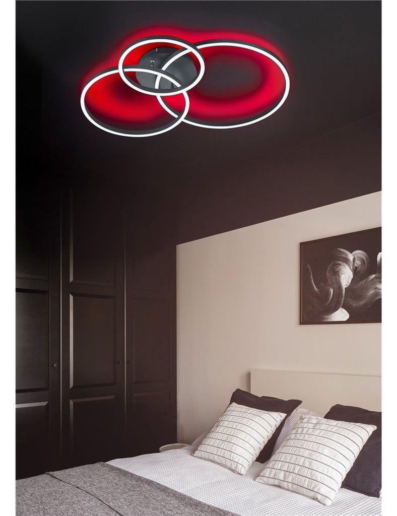 Plafoniera LED orientabile nera retro-illuminata RGB con telecomando multifunzione - Larghezza 77cm