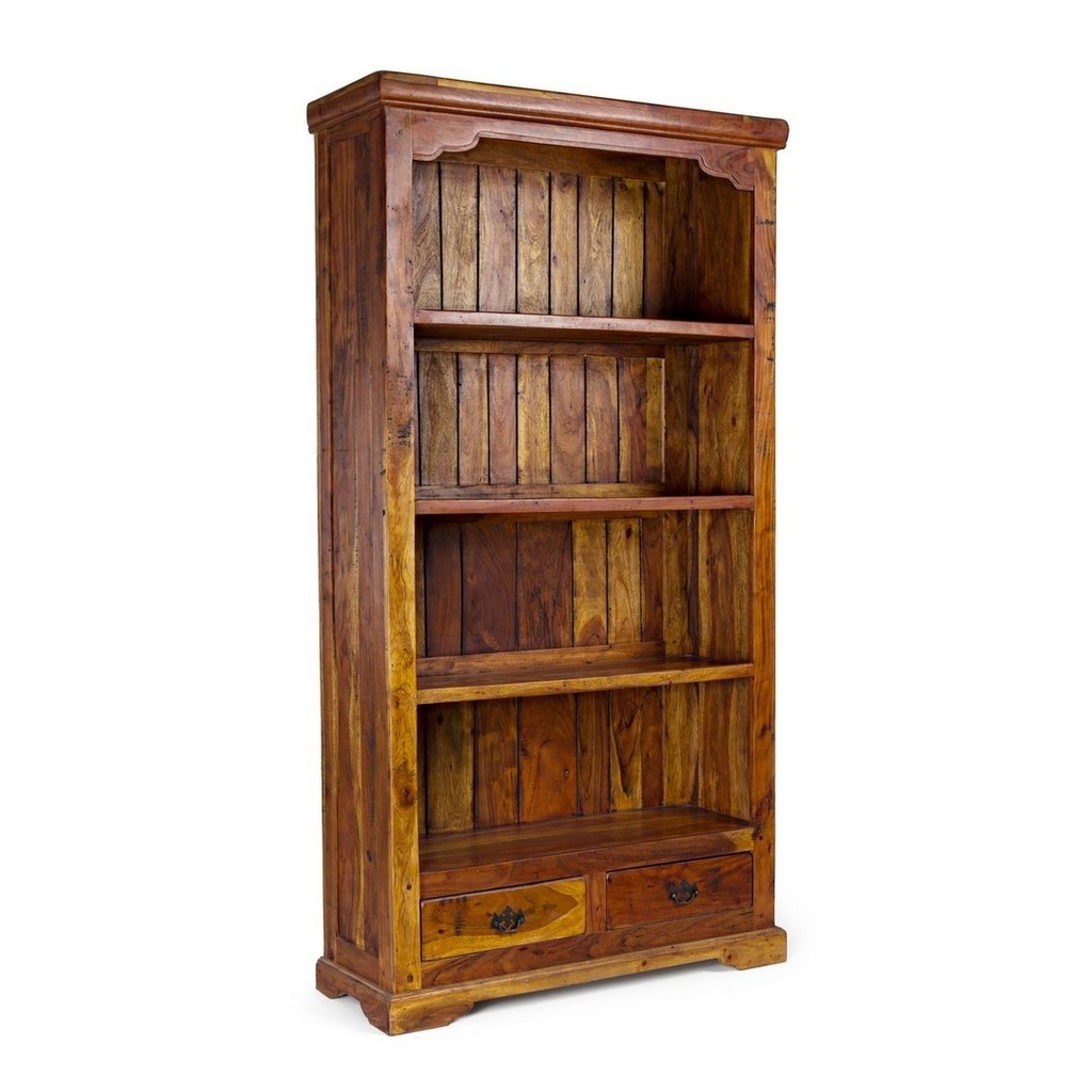 Libreria 4 piani - 2 cassetti in legno stile rustico 100x35x185 cm