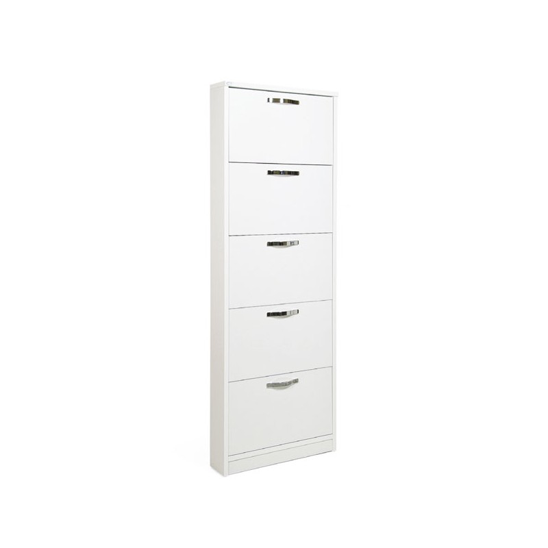 Scarpiera Slim Bianco Frassinato in  legno nobilitato 5 ribalte cm 180x65x15