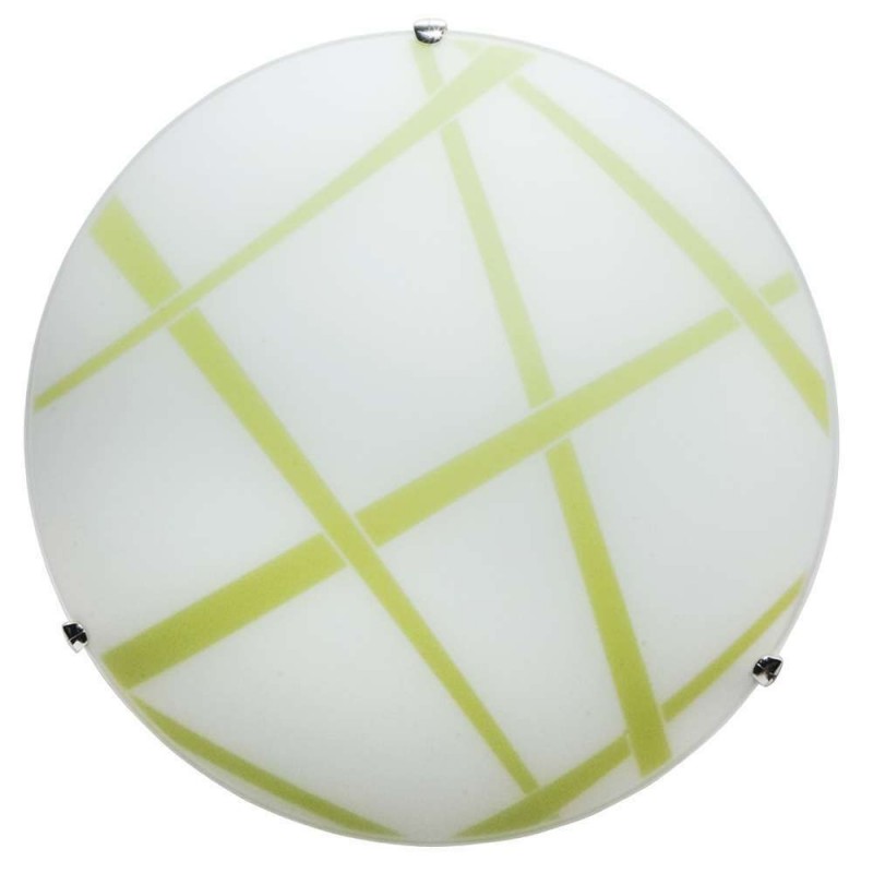 Plafoniera in vetro lastra bianco verde  ganci cromati  diam. 30xh.10 cm