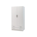 Armadio 2 ante con cassettiera  Bianco Frassinato Cm 91x52xH 210