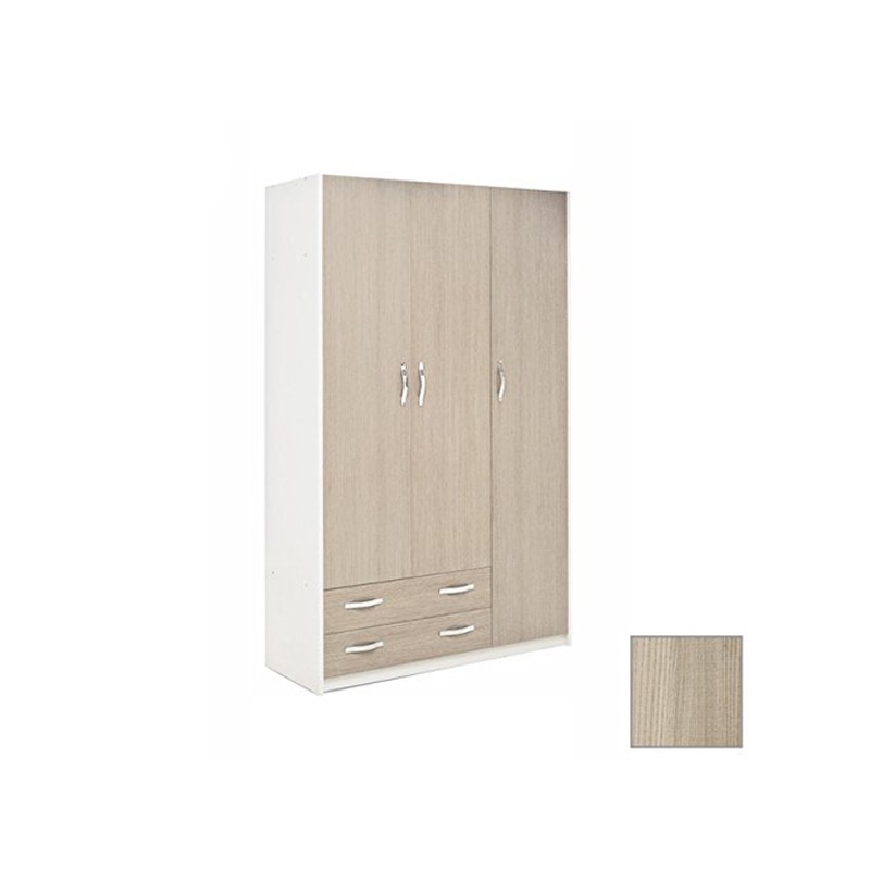Armadio 3 ante e 2 cassetti cassa Bianco frontale olmo Cm 135x52xH 210