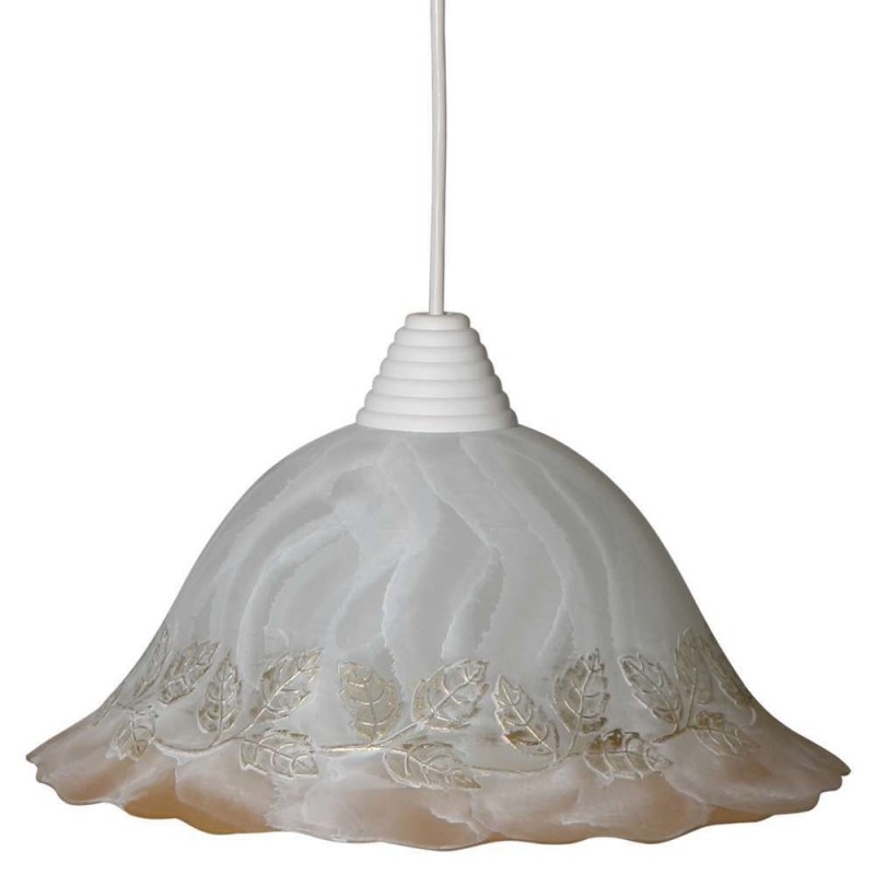 Sospensione in vetro screpolato bianco sfumato ambra/oro  diam.30xh.17 cm