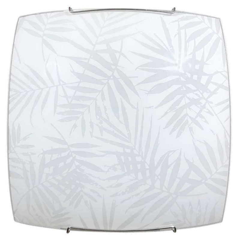 Plafoniera in vetro lastra bianco con foglie ganci cromo 30x10xh.30 cm