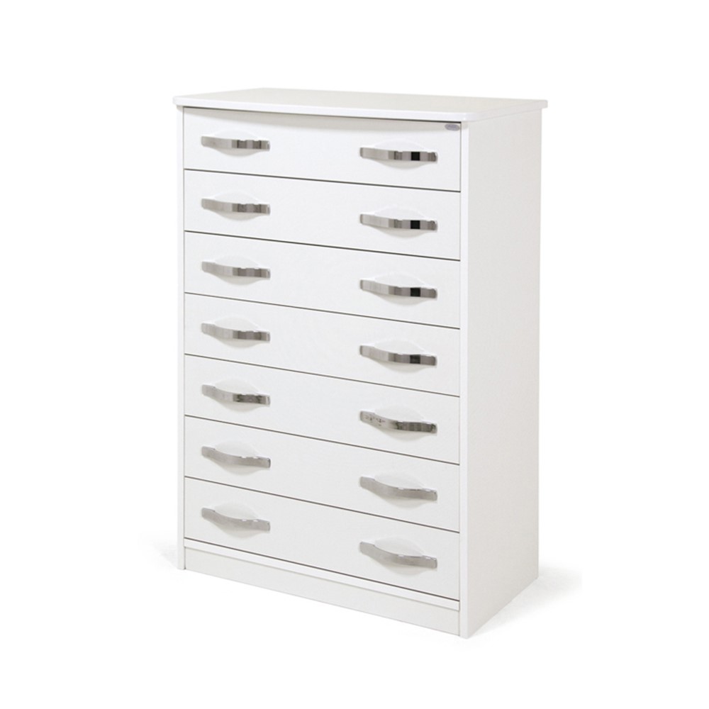 Cassettone Bianco Frassinato in Legno Nobilitato con 5 Cassetti H.127x76x41 cm
