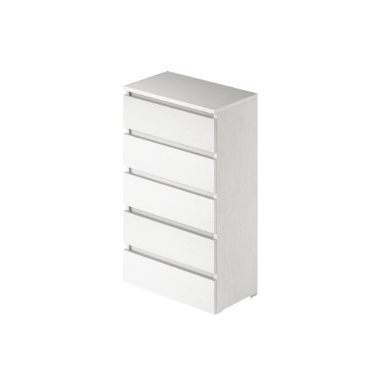Cassettone Bianco Frassinato in Legno Nobilitato con 5 Cassetti H.124x75x40 cm
