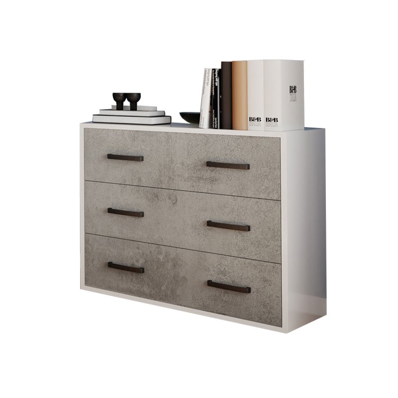 Comò Maxi 3 Cassetti Grigio Cemento in Legno Nobilitato H.81x L.91x P.45 cm