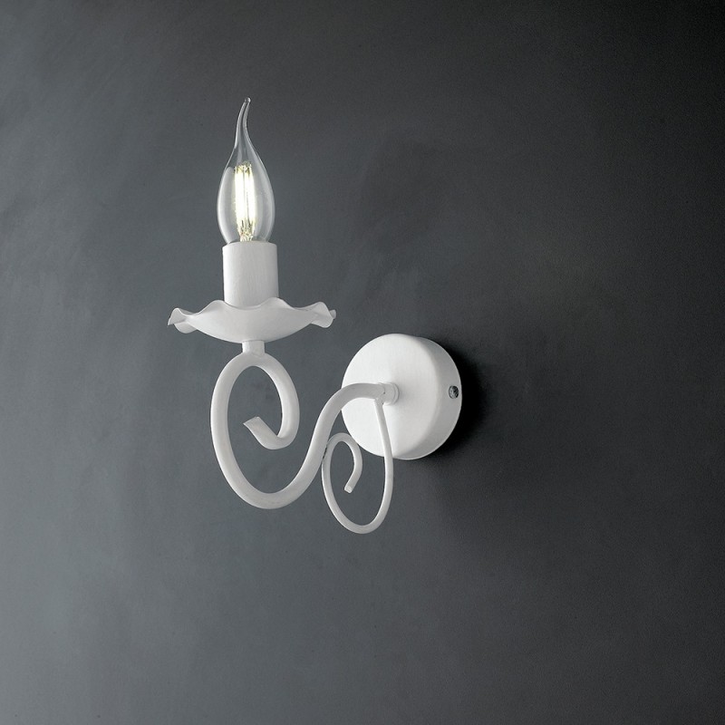 Applique da muro in ferro bianco shabby, una luce, 17x h23 cm