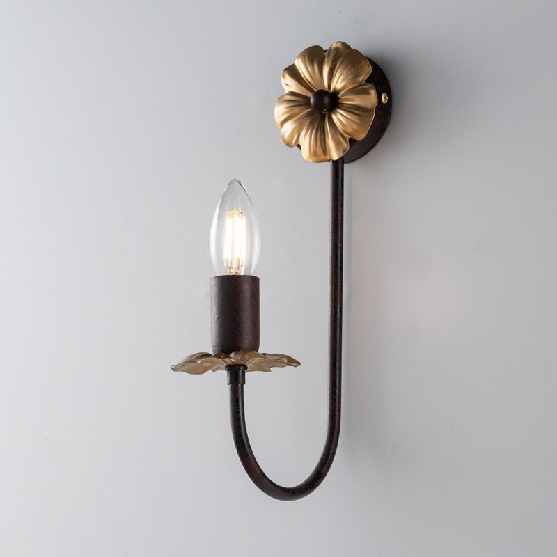 Elegante applique in ferro nero ruggine con rifinitura oro impero - 16x h33 cm
