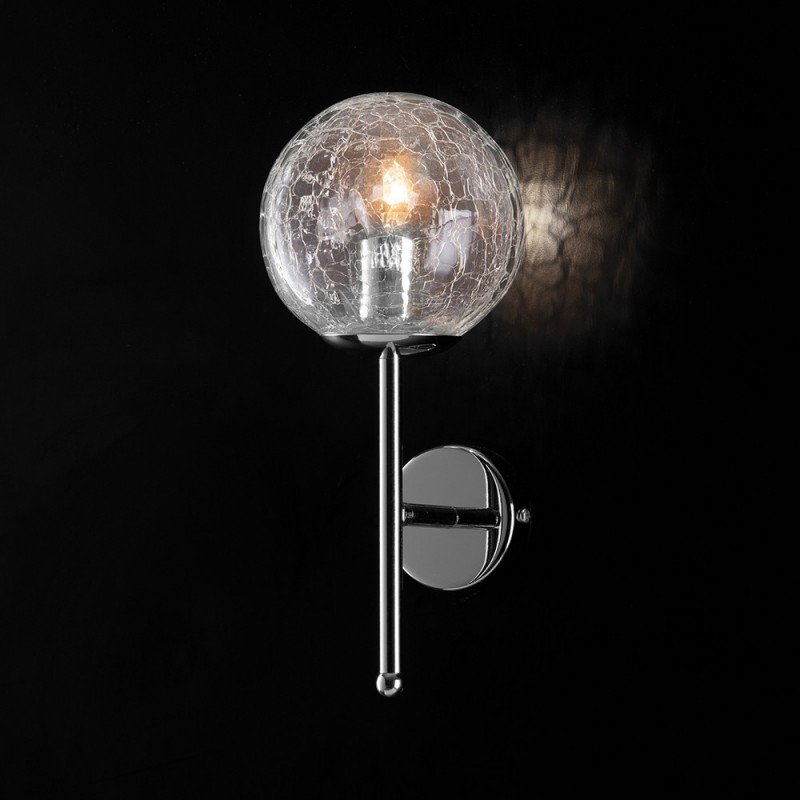 Applique moderna in ferro cromo lucido sfera in vetro trasparente - Altezza 20 Cm, Diametro 14 Cm
