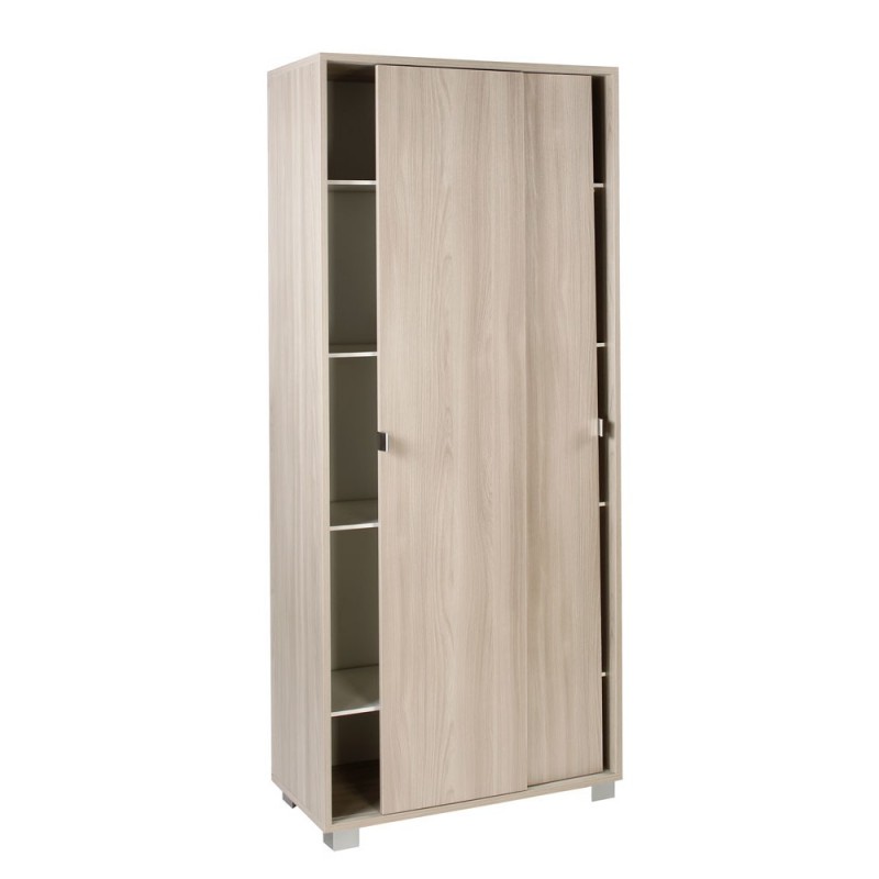 Armadio multiuso con ante scorrevoli e ripiani Olmo Chiaro 82x41x h190 cm