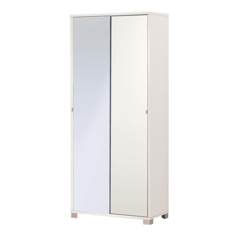 Armadio Multiuso Due Ante Scorrevoli con Specchio Bianco 82x41x h190 cm