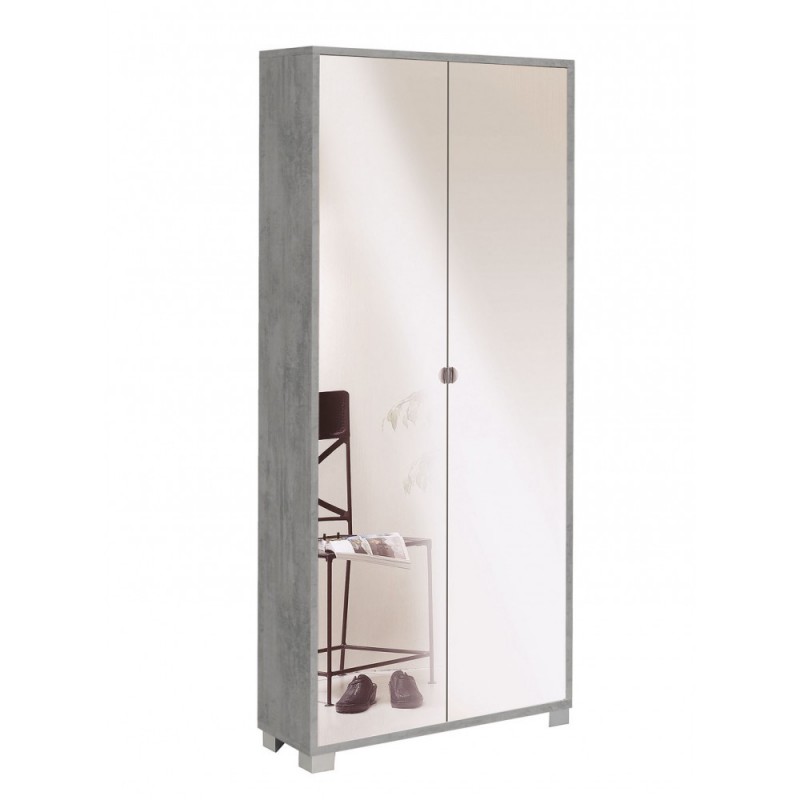 Armadio Multiuso Slim Due Ante a Specchio Otto Ripiani Beton Cemento 83x29x h190 cm