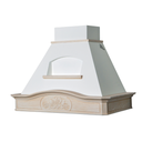 Cappa aspirante in acciaio inox bianco e legno intarsiato corda, cm 120x50x93