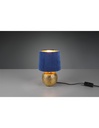 Lampada da Comodino in Ceramica Oro con Paralume in Velluto Blu
