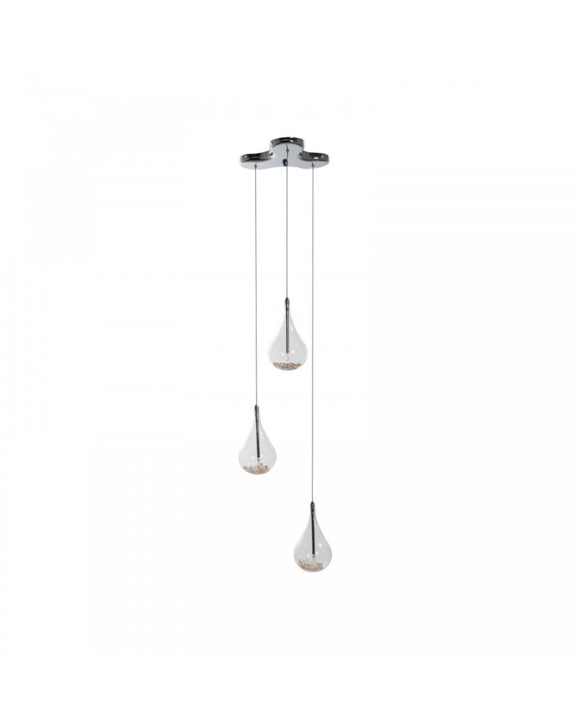 Lampada a sospensione in vetro e metallo rosa, dimensioni 33cm x 33cm x 133cm