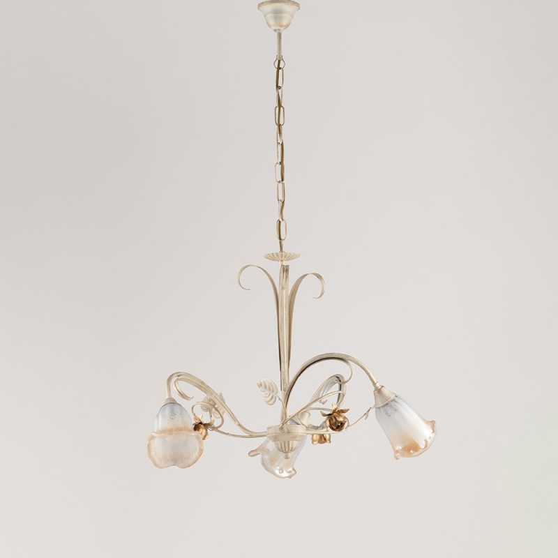 Lampadario sospensione ferro Avorio Oro rose 54x h43 cm