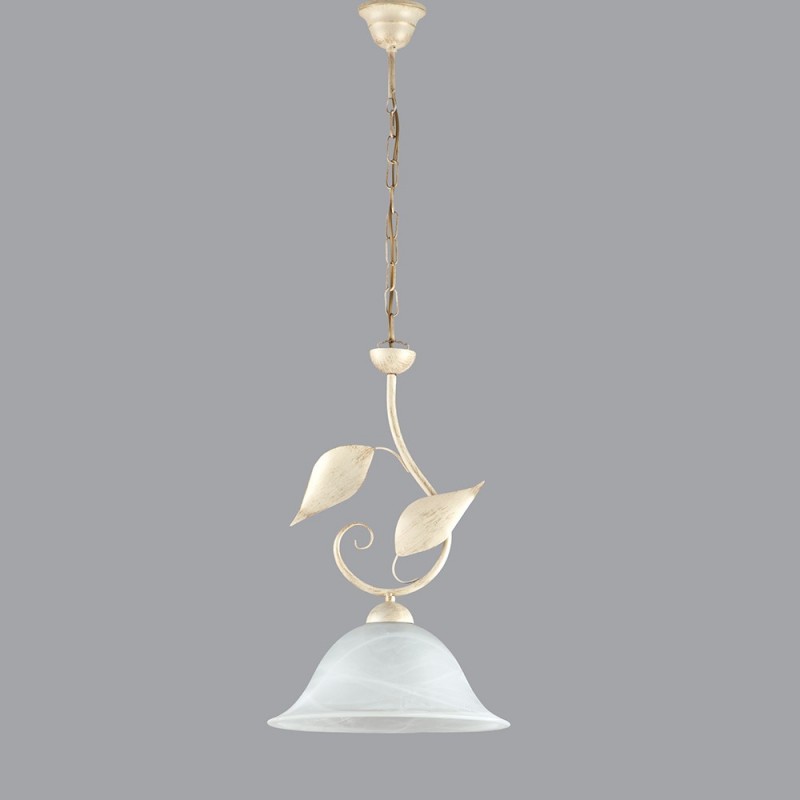 Lampadario sospensione ferro Avorio Oro vetri alabastro Bianco 30x h50 cm
