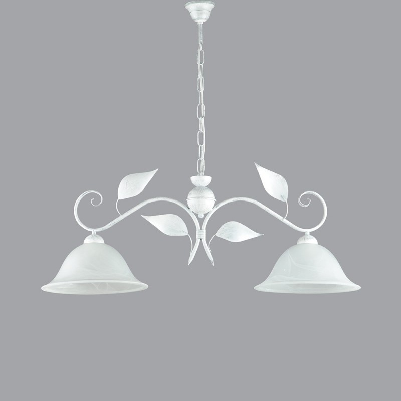Lampadario a sospensione in ferro bianco argento due luci 93x h34 cm