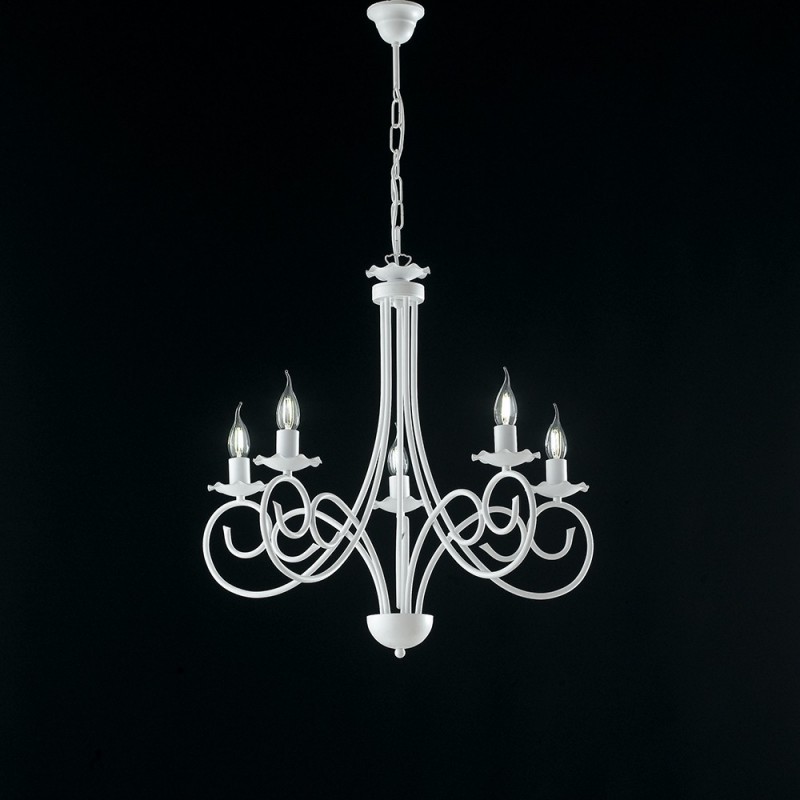 Lampadario sospensione ferro Bianco shabby 5 luci 57x h60 cm